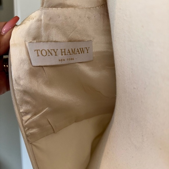 Tony Hamaway One Shoulder Silk Satin Organza Mermaid Style Wedding Gown Size 0 - Picture 11 of 17